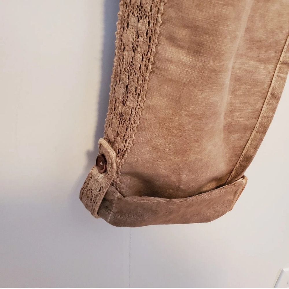 $FINAL$ NWOT Sundance Organia Cotton Linen Blend Convertable Pants Lace Trim - Picture 9 of 10